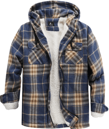 ZITY Men's  Sherpa Lined Soft Warm  Plaid Hooide Jacket-ZPK006045|Zitysports