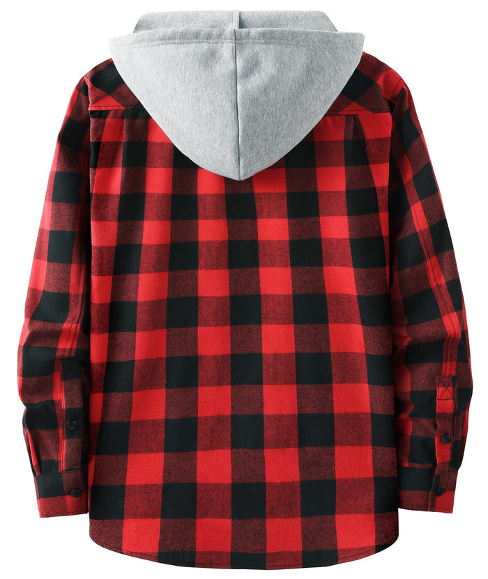 ZITY Men's Plaid Hooded Long Sleeve Button Down Flannel Shirt-ZPK000014 | Zitysports