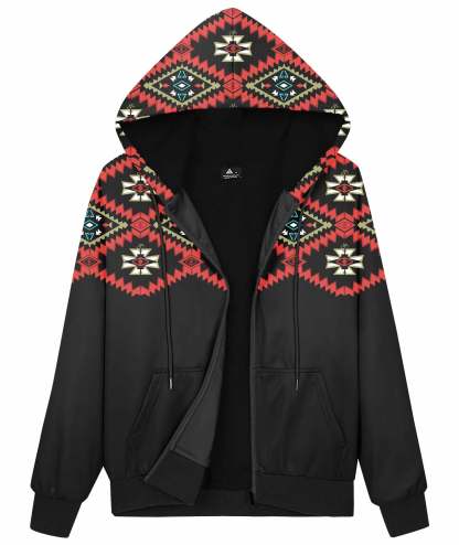 ZITY Women's Full Zipper Printed Fleece Hoodie-CUWFH01092