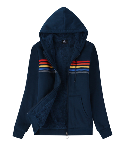 ZITY Women's Long Sleeve Striped Fleece Hoodie-CUWFH01386