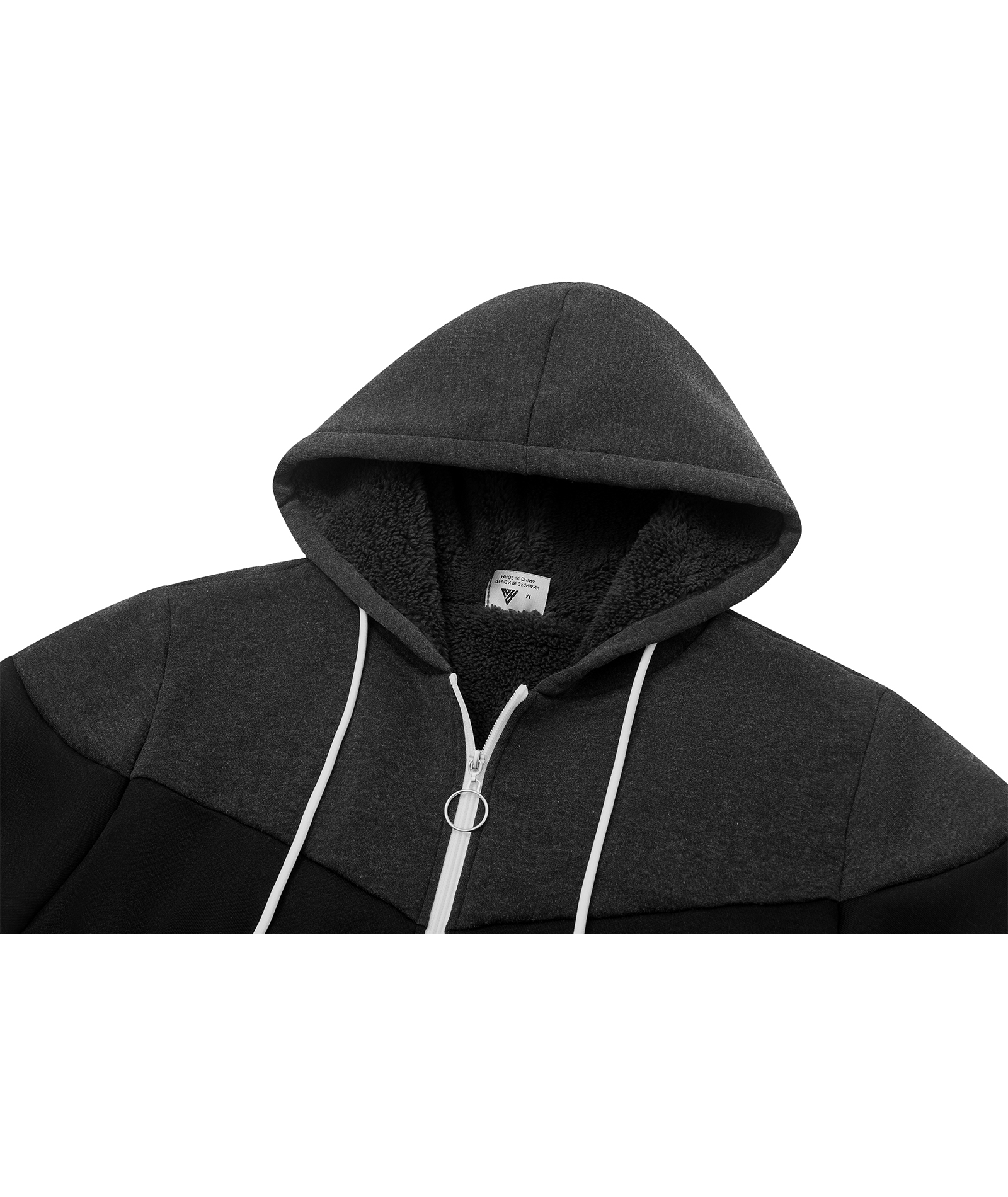 ZITY Women's Drawstring Full Zipper Color Block Fleece Hoodie-CUWFH01387