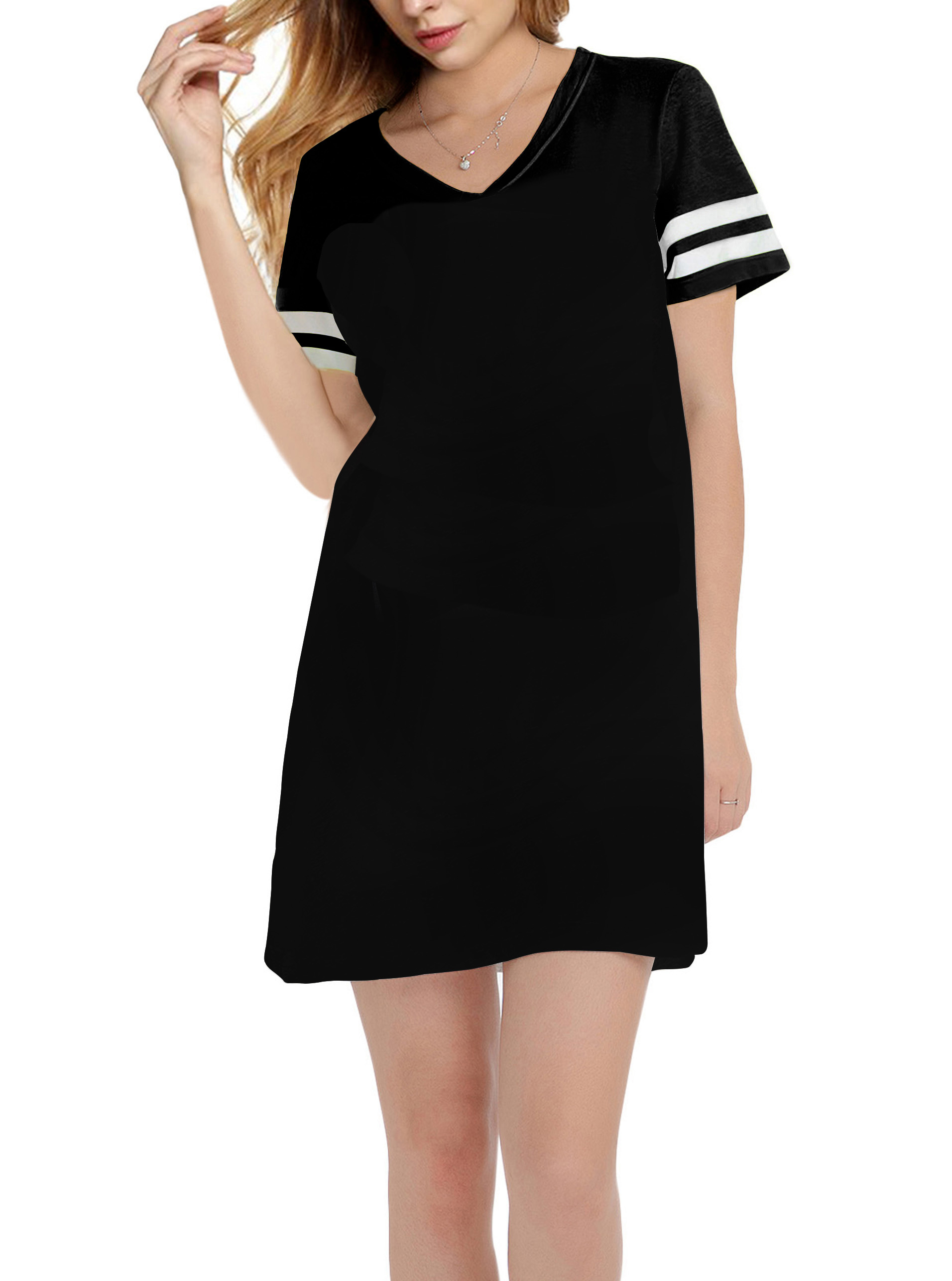 G Women’s Summer Loose Fit V-Neck Striped T-Shirt Dresses Pyjamas Loungewear