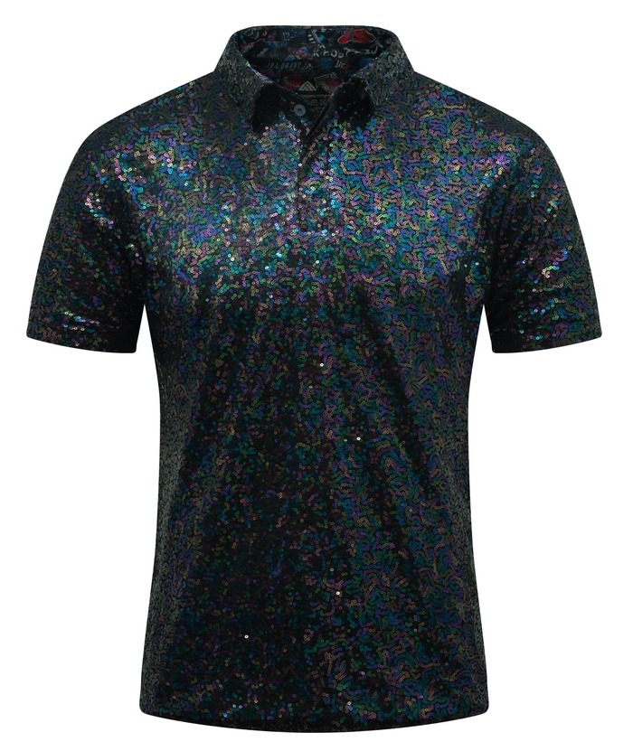 ZITY Men's 70s Disco Sparkle Polo Shirt-CFMPO00106