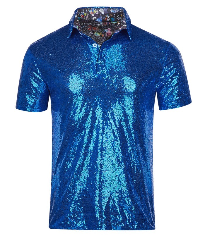 ZITY Men's 70s Disco Sparkle Polo Shirt-CFMPO00106