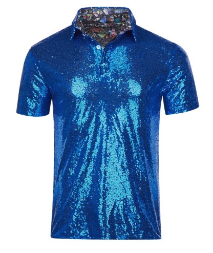 ZITY Men's 70s Disco Sparkle Polo Shirt-CFMPO00106