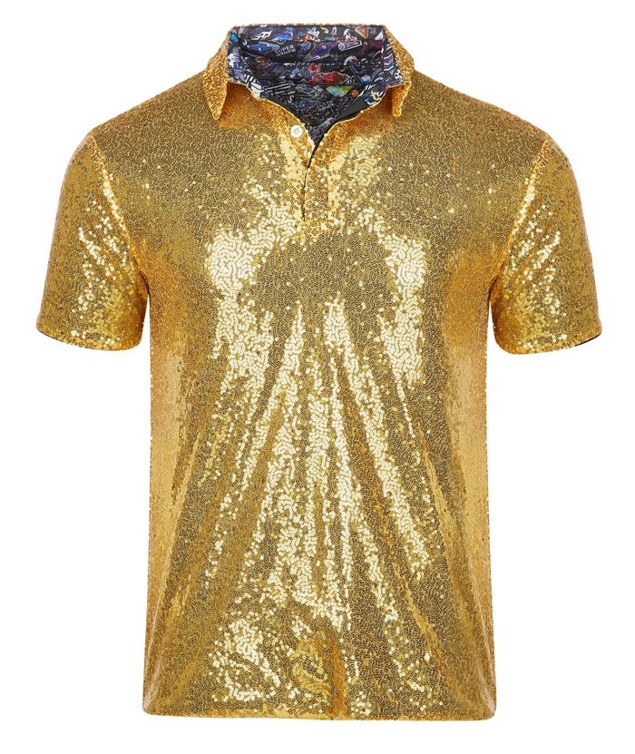 ZITY Men's 70s Disco Sparkle Polo Shirt-CFMPO00106