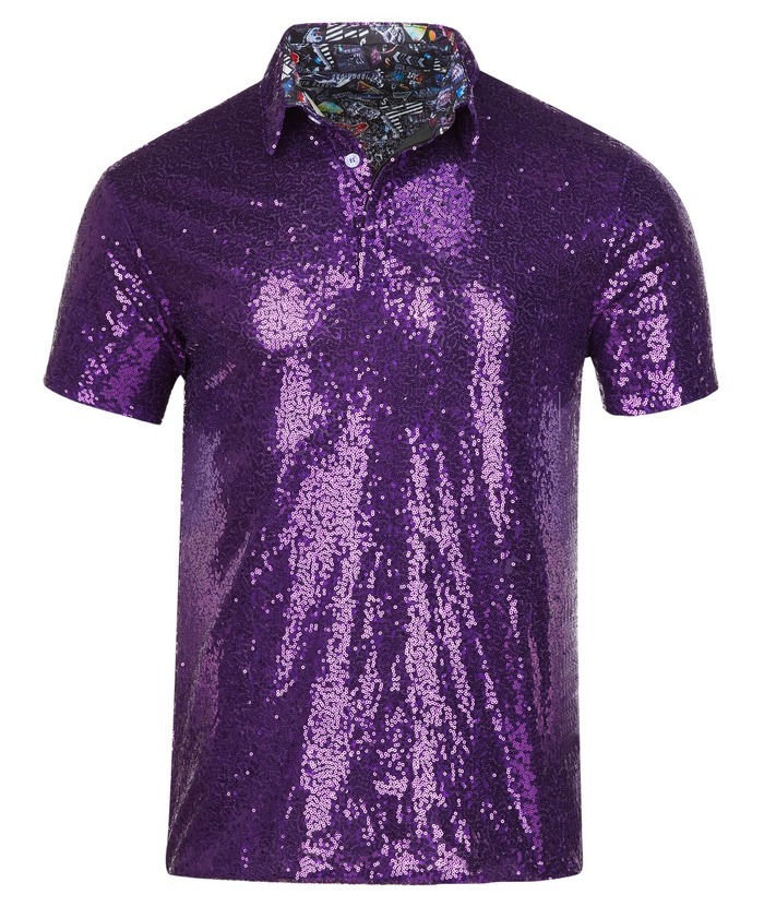 ZITY Men's 70s Disco Sparkle Polo Shirt-CFMPO00106