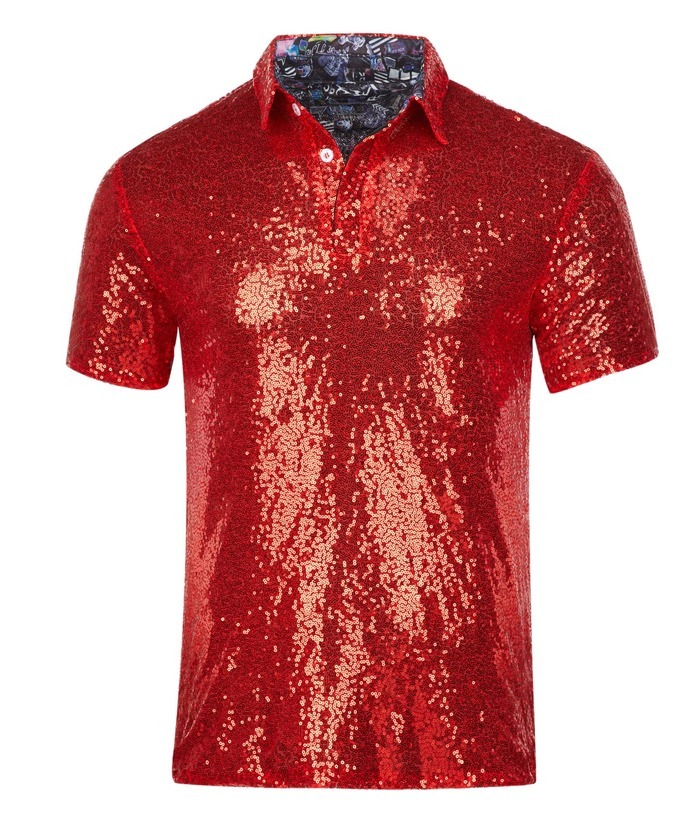 ZITY Men's 70s Disco Sparkle Polo Shirt-CFMPO00106