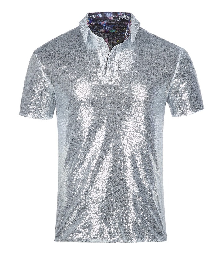 ZITY Men's 70s Disco Sparkle Polo Shirt-CFMPO00106