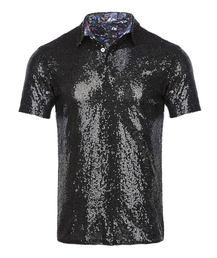 ZITY Men's 70s Disco Sparkle Polo Shirt-CFMPO00106