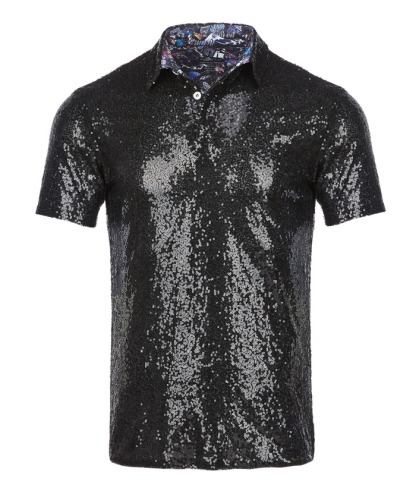 ZITY Men's 70s Disco Sparkle Polo Shirt-CFMPO00106