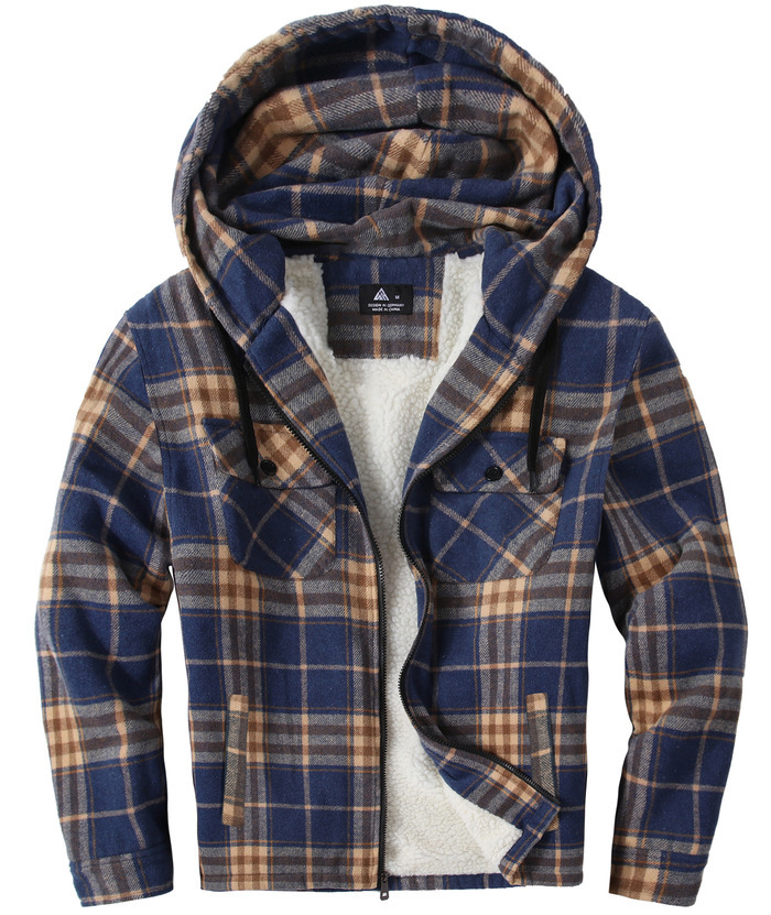 ZITY Men's  Sherpa Lined Soft Warm  Plaid Hooide Jacket-ZPK006045|Zitysports