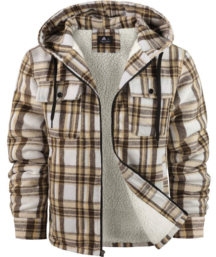 ZITY Men's  Sherpa Lined Soft Warm  Plaid Hooide Jacket-ZPK006045|Zitysports