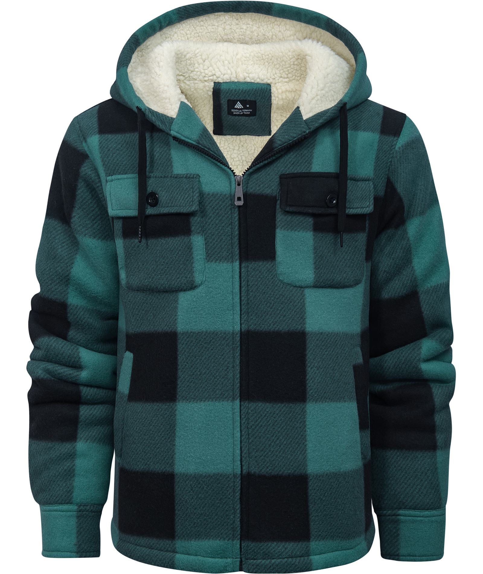 ZITY Men's Long Sleeve Full Zipper Fleece Plaid Hoodie-CFMGF00001