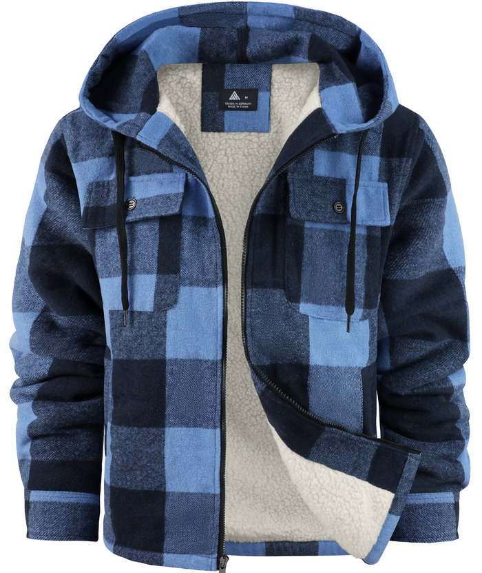 ZITY Men's  Sherpa Lined Soft Warm  Plaid Hooide Jacket-ZPK006045|Zitysports