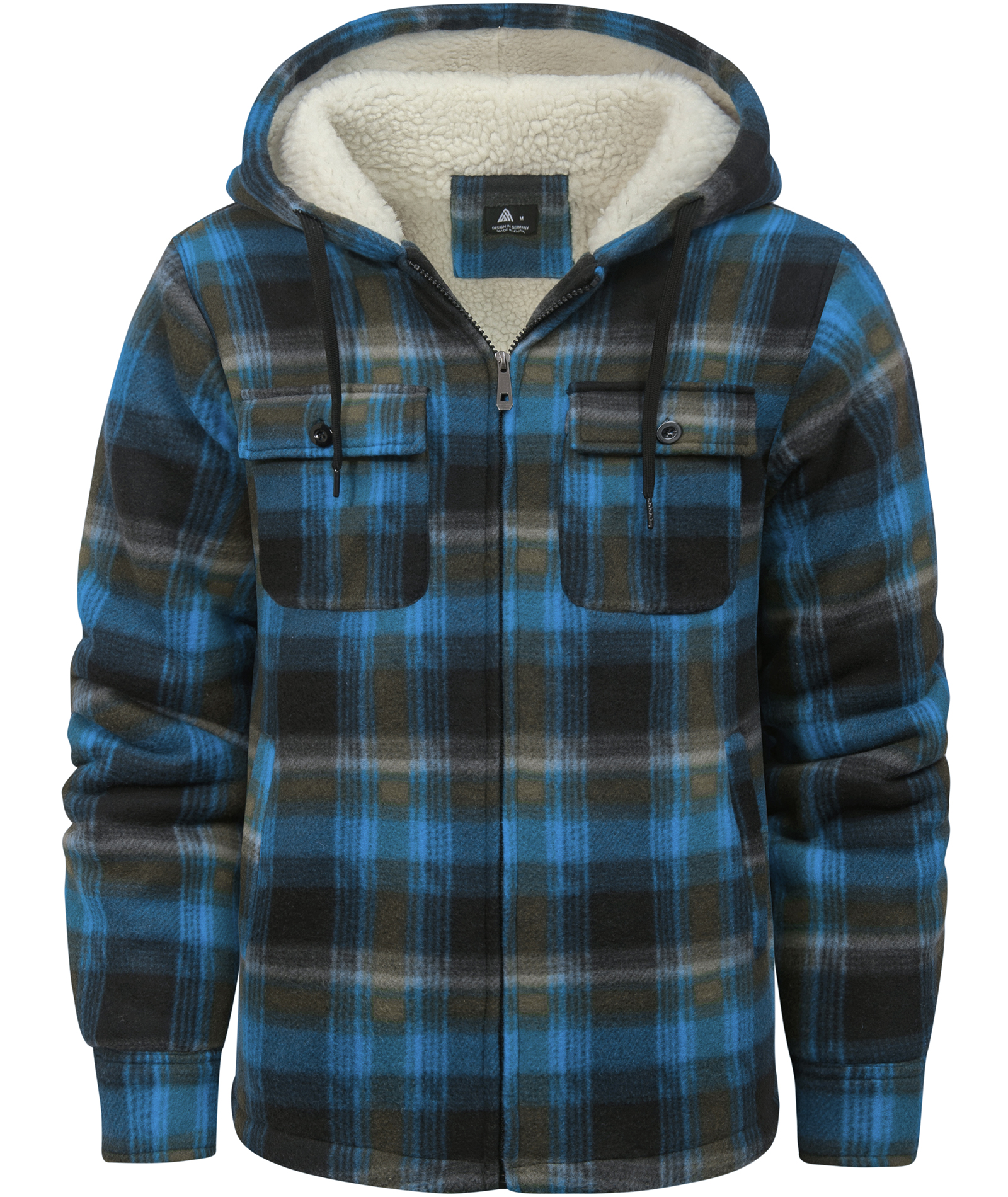 ZITY Men's Long Sleeve Full Zipper Fleece Plaid Hoodie-CFMGF00001
