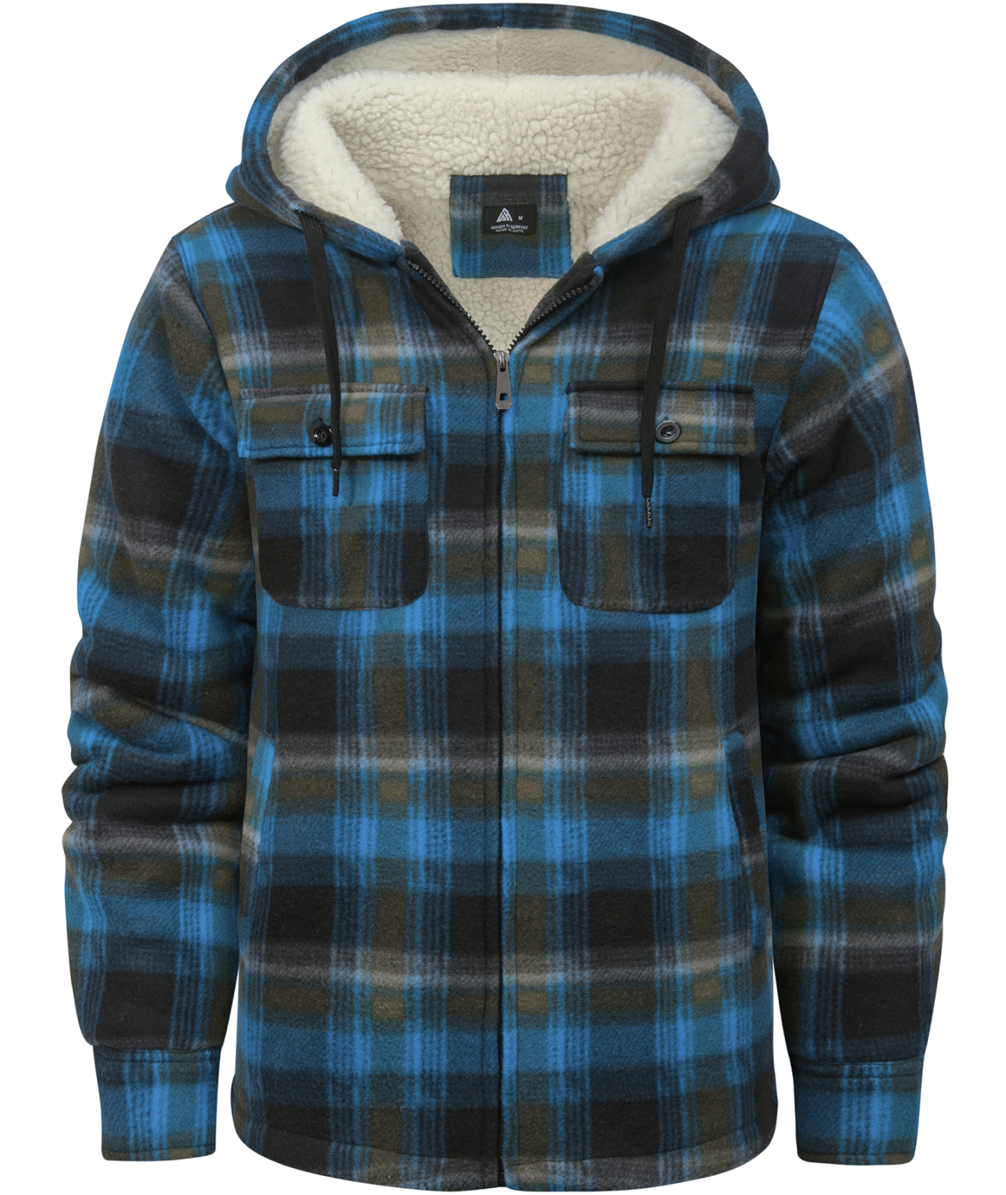 ZITY Men's Long Sleeve Full Zipper Fleece Plaid Hoodie-CFMGF00001
