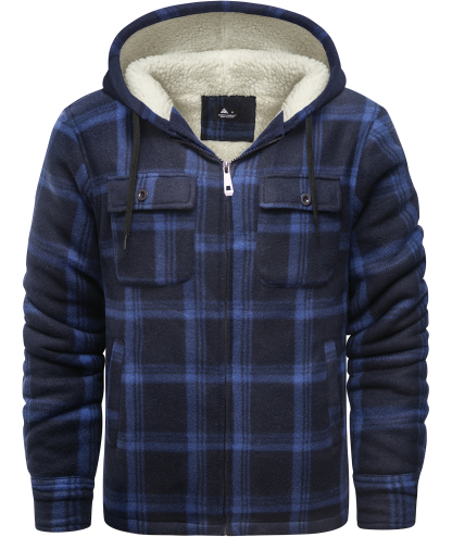 ZITY Men's Long Sleeve Full Zipper Fleece Plaid Hoodie-CFMGF00001