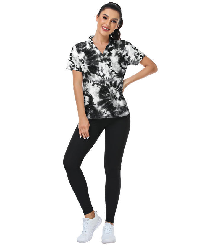 ZITY Women's Fireworks Tie Dye Slim Fit Golf Polo Shirt-CUWPO02221