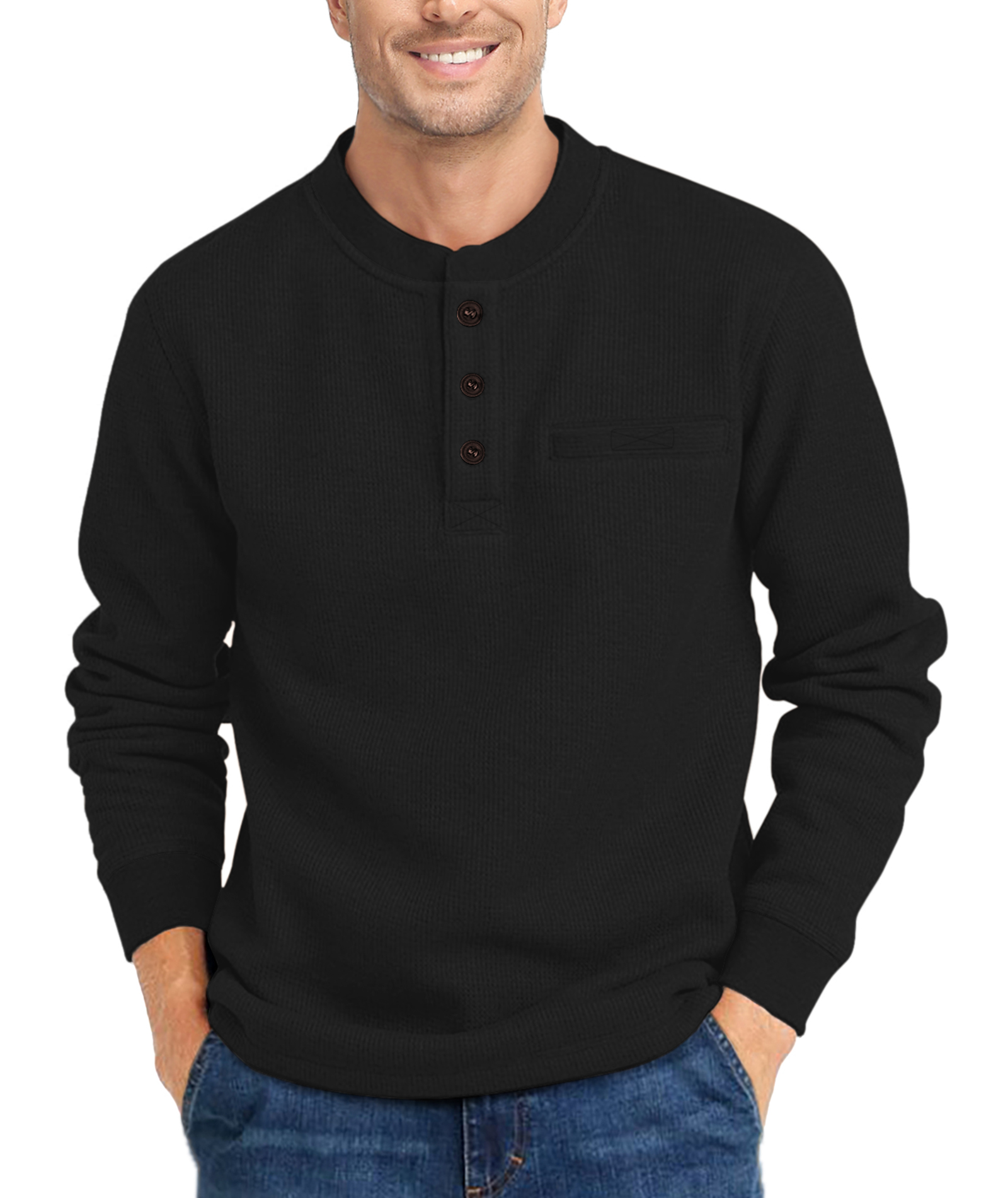 ZITY Men's Button Up Long Sleeve Slim Fit Henley Shirt-CUMLS03492