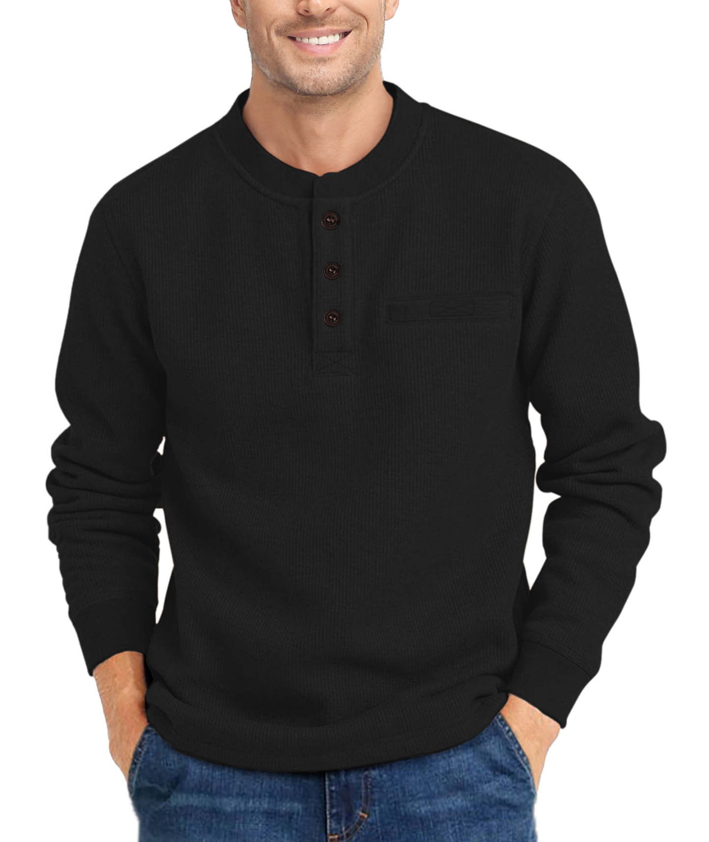 ZITY Men's Button Up Long Sleeve Slim Fit Henley Shirt-CUMLS03492