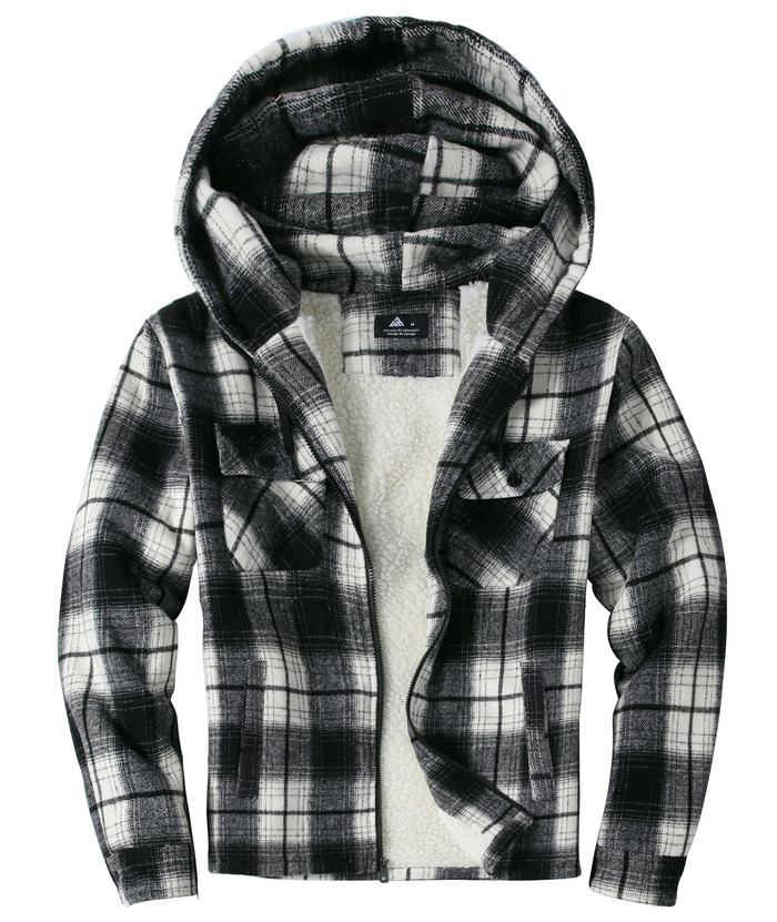 ZITY Men's Sherpa Lined Soft Warm Plaid Hooide Jacket-ZPK006045|Zitysports