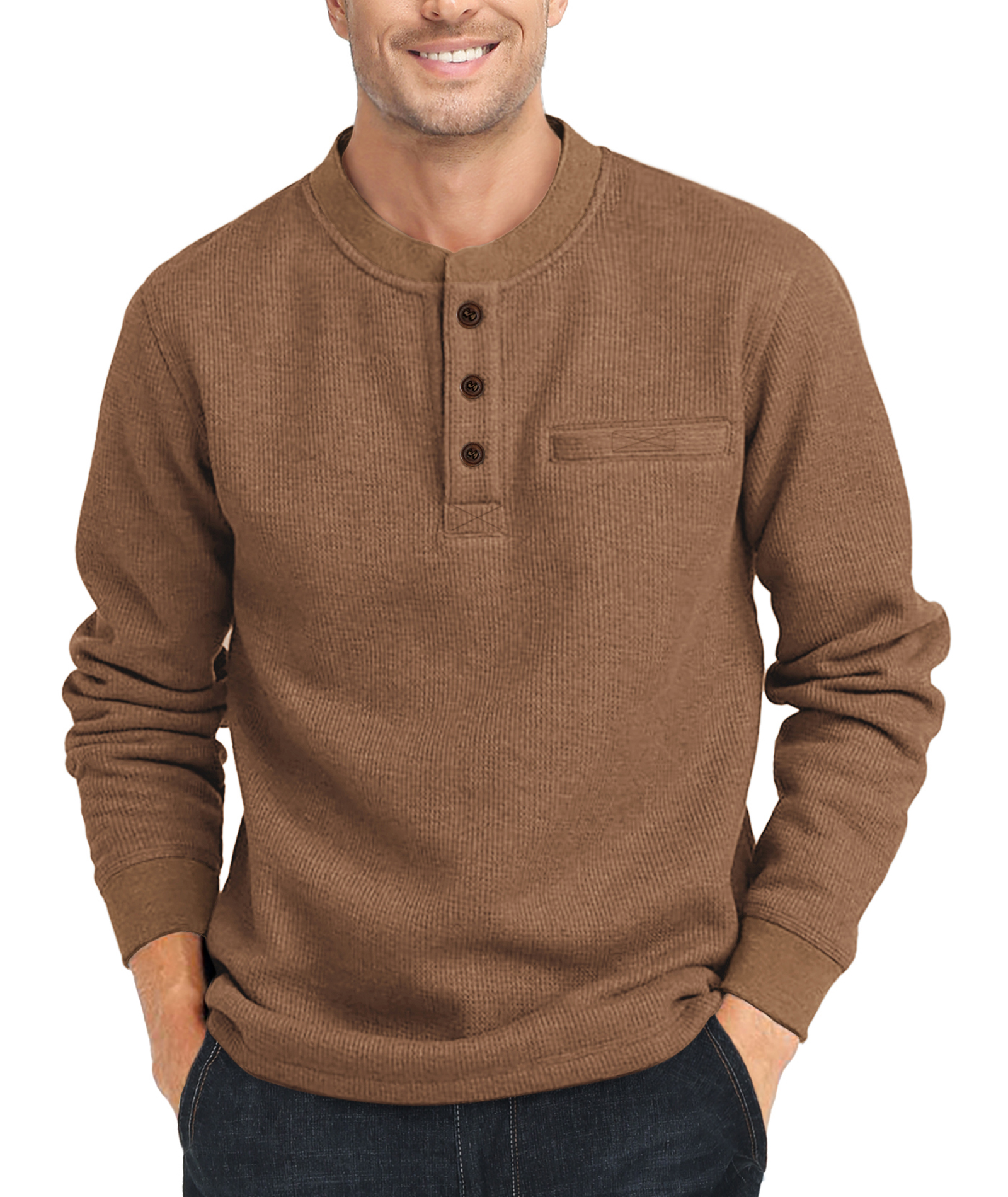 ZITY Men's Button Up Long Sleeve Slim Fit Henley Shirt-CUMLS03492