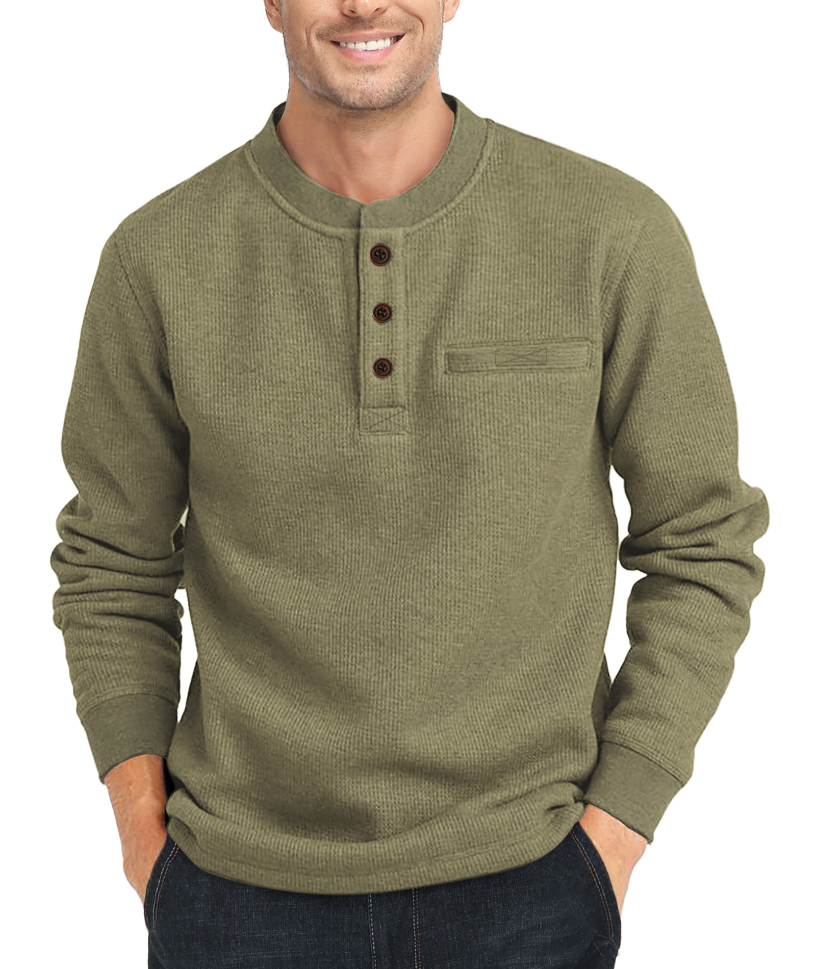 ZITY Men's Button Up Long Sleeve Slim Fit Henley Shirt-CUMLS03492