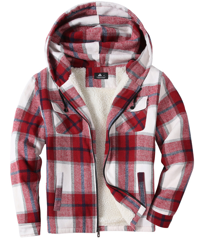 ZITY Men's  Sherpa Lined Soft Warm  Plaid Hooide Jacket-ZPK006045|Zitysports