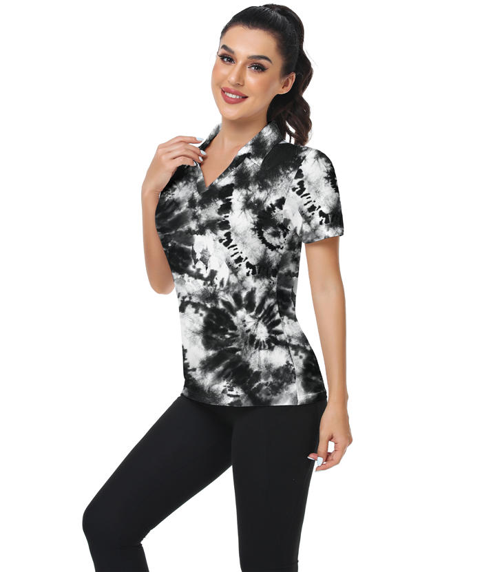 ZITY Women's Fireworks Tie Dye Slim Fit Golf Polo Shirt-CUWPO02221