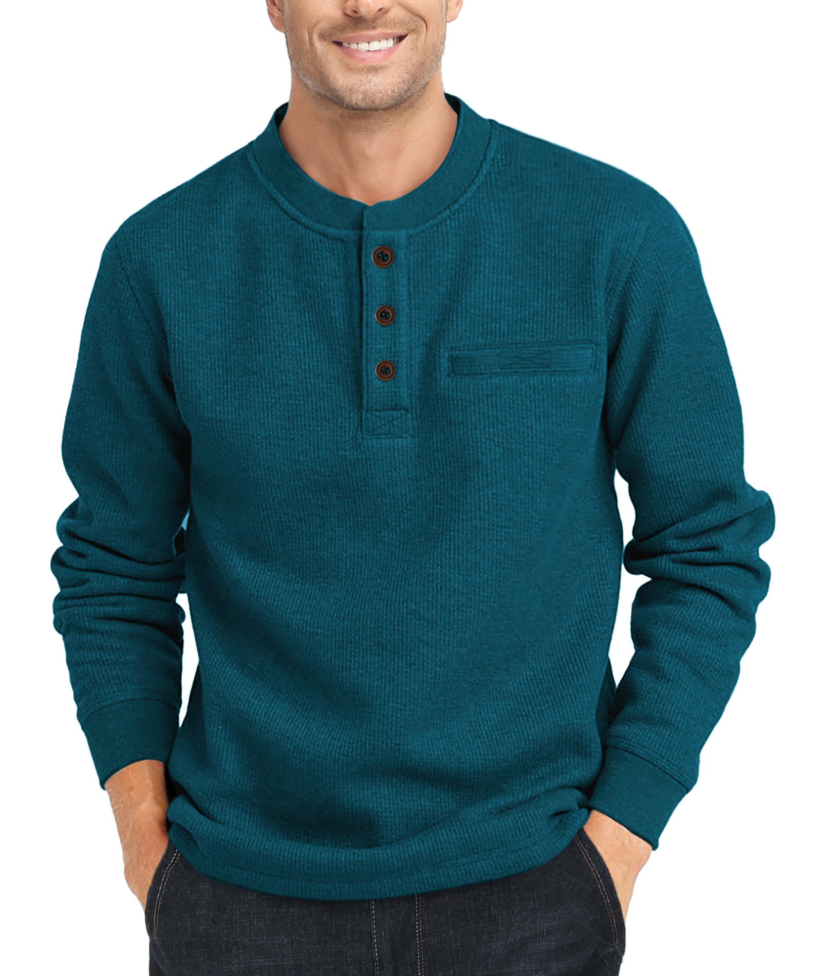 ZITY Men's Button Up Long Sleeve Slim Fit Henley Shirt-CUMLS03492