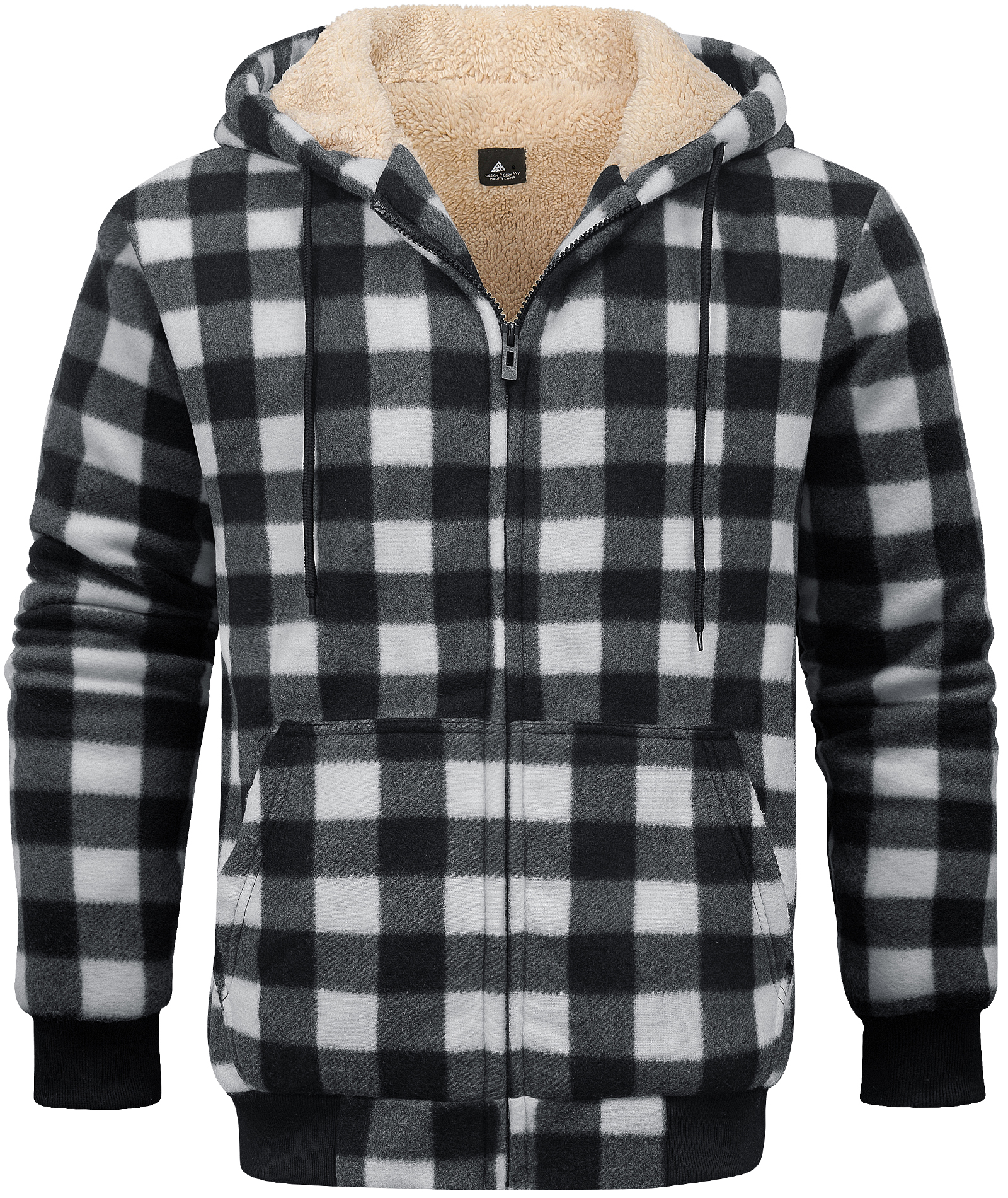 ZITY Men's Full Zipper Plaid Flannel Warm Fleece Lined Hoodie-CUMFH02539