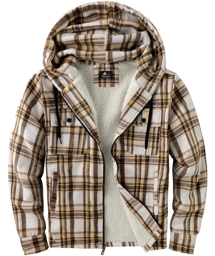 ZITY Men's  Sherpa Lined Soft Warm  Plaid Hooide Jacket-ZPK006045|Zitysports