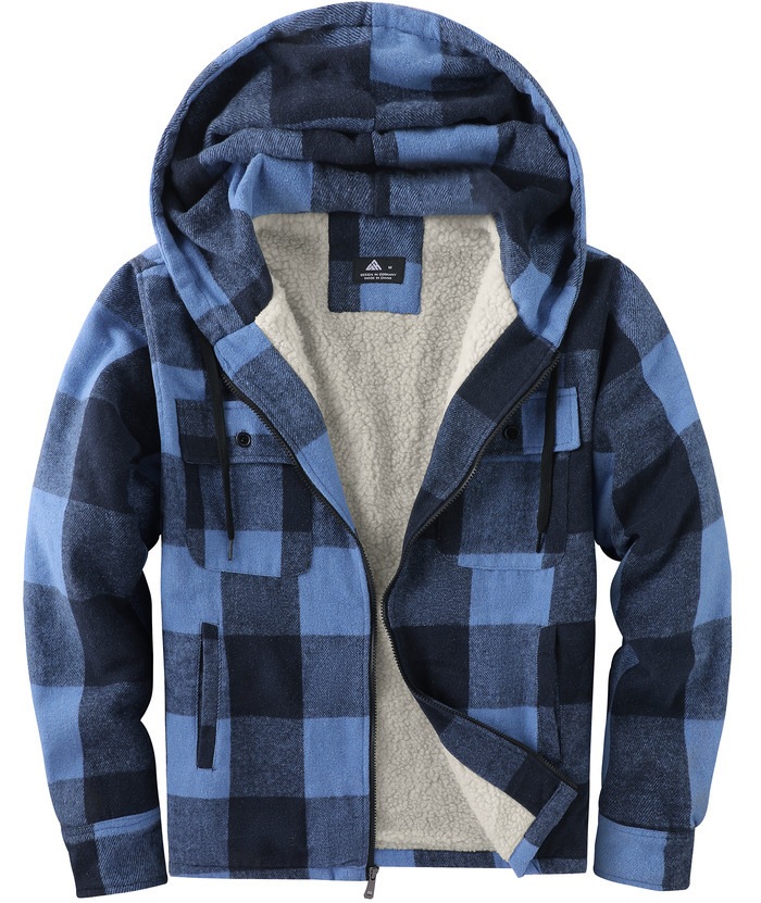 ZITY Men's  Sherpa Lined Soft Warm  Plaid Hooide Jacket-ZPK006045|Zitysports