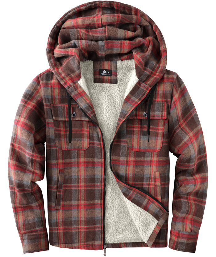 ZITY Men's Sherpa Lined Soft Plaid Hoodie Jacket-ZPK006045