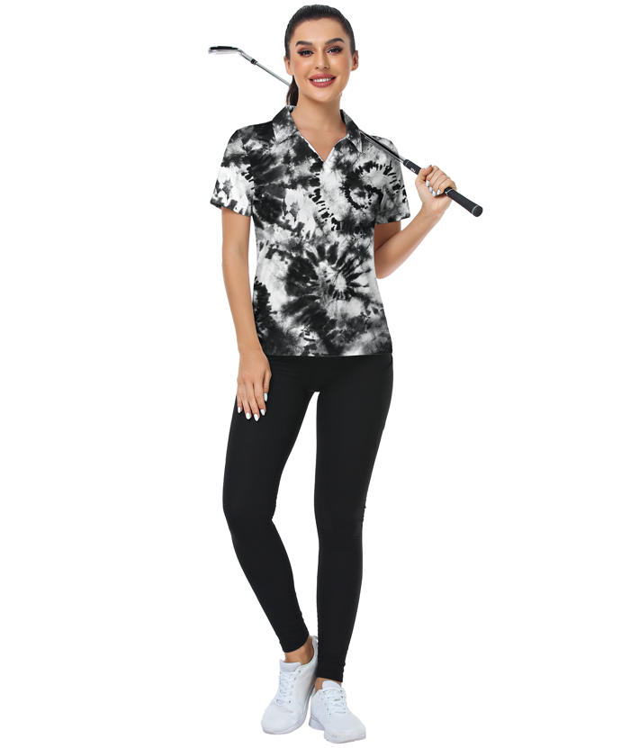 ZITY Women's Fireworks Tie Dye Slim Fit Golf Polo Shirt-CUWPO02221