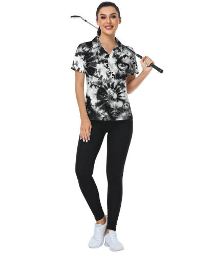 ZITY Women's Fireworks Tie Dye Slim Fit Golf Polo Shirt-CUWPO02221