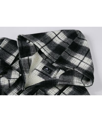 ZITY Men's  Sherpa Lined Soft Warm  Plaid Hooide Jacket-ZPK006045|Zitysports