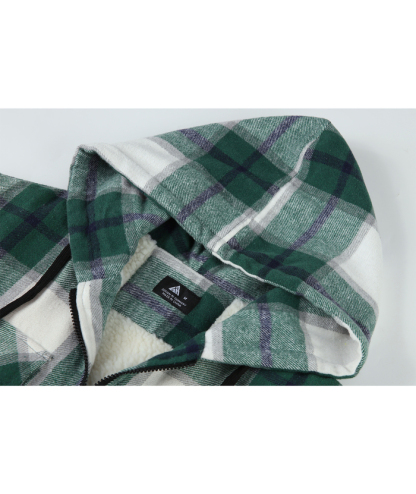 ZITY Men's  Sherpa Lined Soft Warm  Plaid Hooide Jacket-ZPK006045|Zitysports