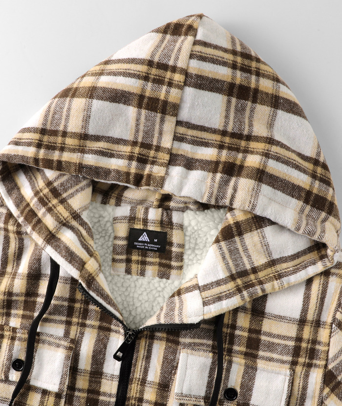 ZITY Men's  Sherpa Lined Soft Warm  Plaid Hooide Jacket-ZPK006045|Zitysports