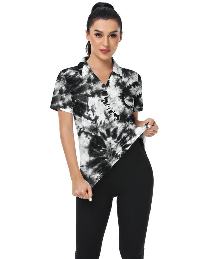 ZITY Women's Fireworks Tie Dye Slim Fit Golf Polo Shirt-CUWPO02221