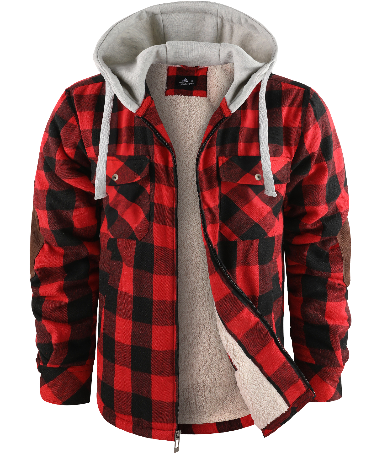 ZITY Men's Double Pockets Full Zipper Plaid Fleece Hoodie-CFMWT00002