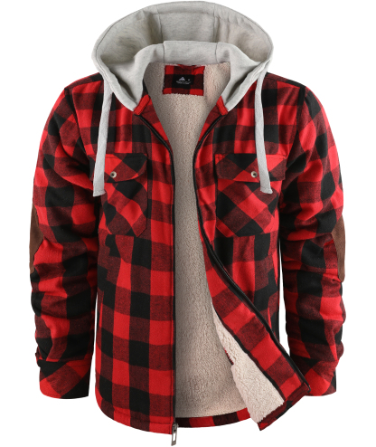 ZITY Men's Double Pockets Full Zipper Plaid Fleece Hoodie-CFMWT00002