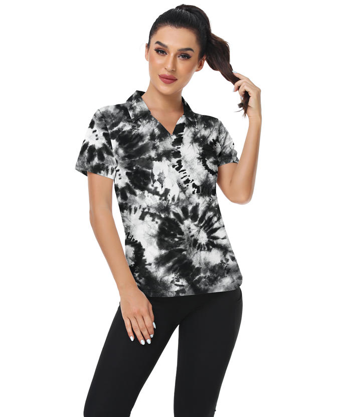 ZITY Women's Fireworks Tie Dye Slim Fit Golf Polo Shirt-CUWPO02221