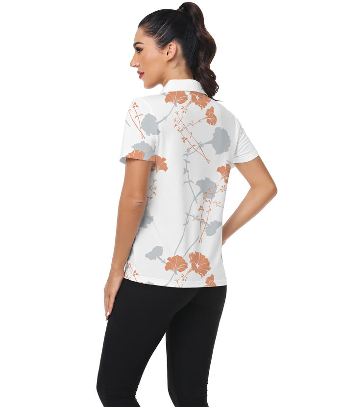ZITY Women's Dri Fit Flower Print Golf Polo Shirt-CUWPO01347