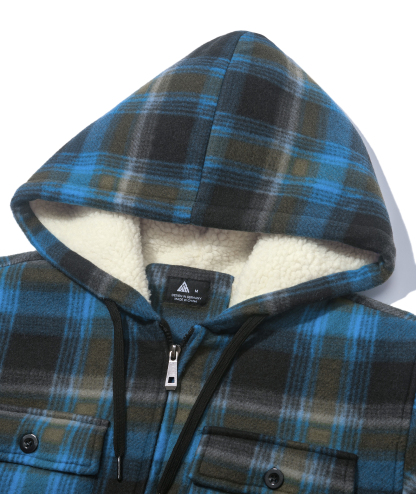 ZITY Men's Long Sleeve Full Zipper Fleece Plaid Hoodie-CFMGF00001