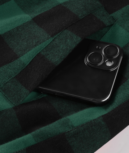 ZITY Men's Double Pockets Full Zipper Plaid Fleece Hoodie-CFMWT00002