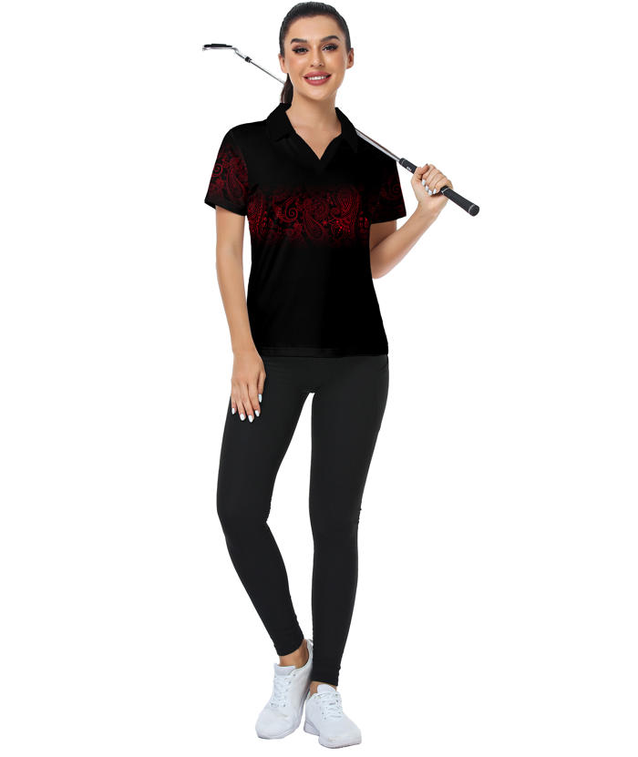 ZITY Women's Cashew Flower Print Casual Golf Polo Shirt-CUWPO02025