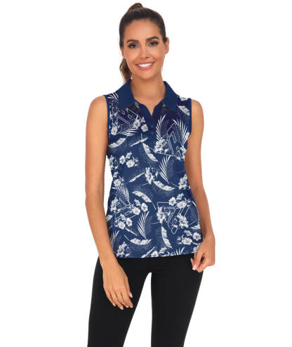 ZITY  Women's Sleeveless Slim Fit Printed Golf Polo Shirt-CUWBP02146