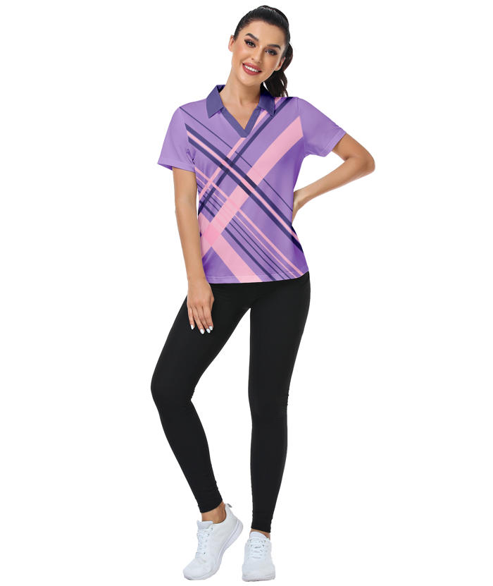 ZITY Women's Slim Fit Fit Stripe Pattern Golf Polo Shirt-CFWTX00040